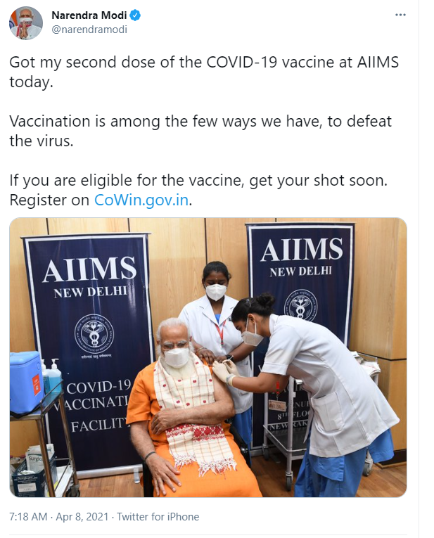 Prime Minister Modi gets second jab of Covid vaccine