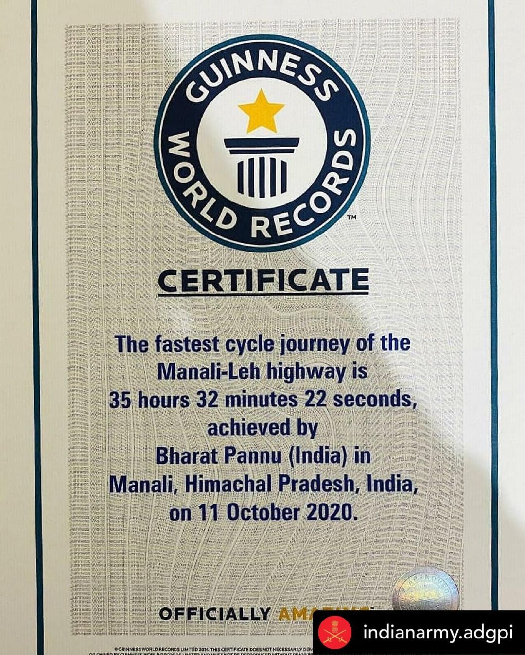 Army officer breaks two Guinness World Records for fastest solo cycling