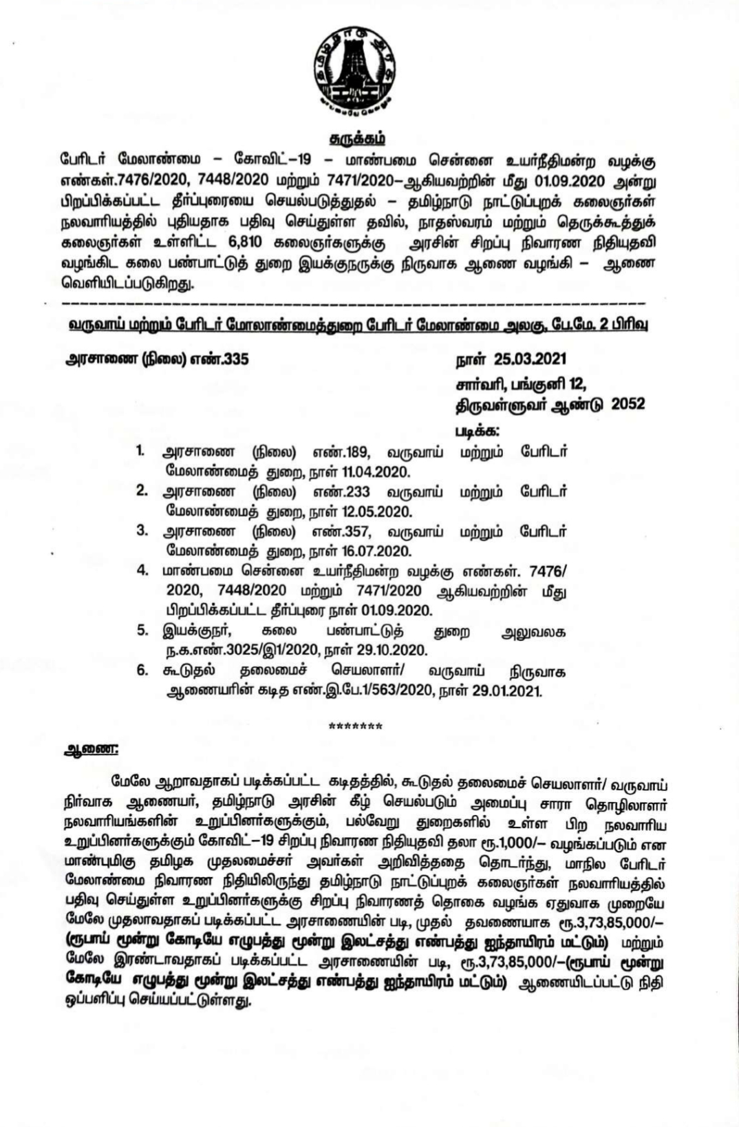 அரசாணை வெளியீடு