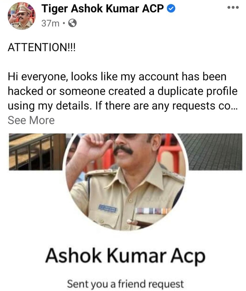 Retired Police Officer Tiger Ashok Kumar Facebook Account Hacked