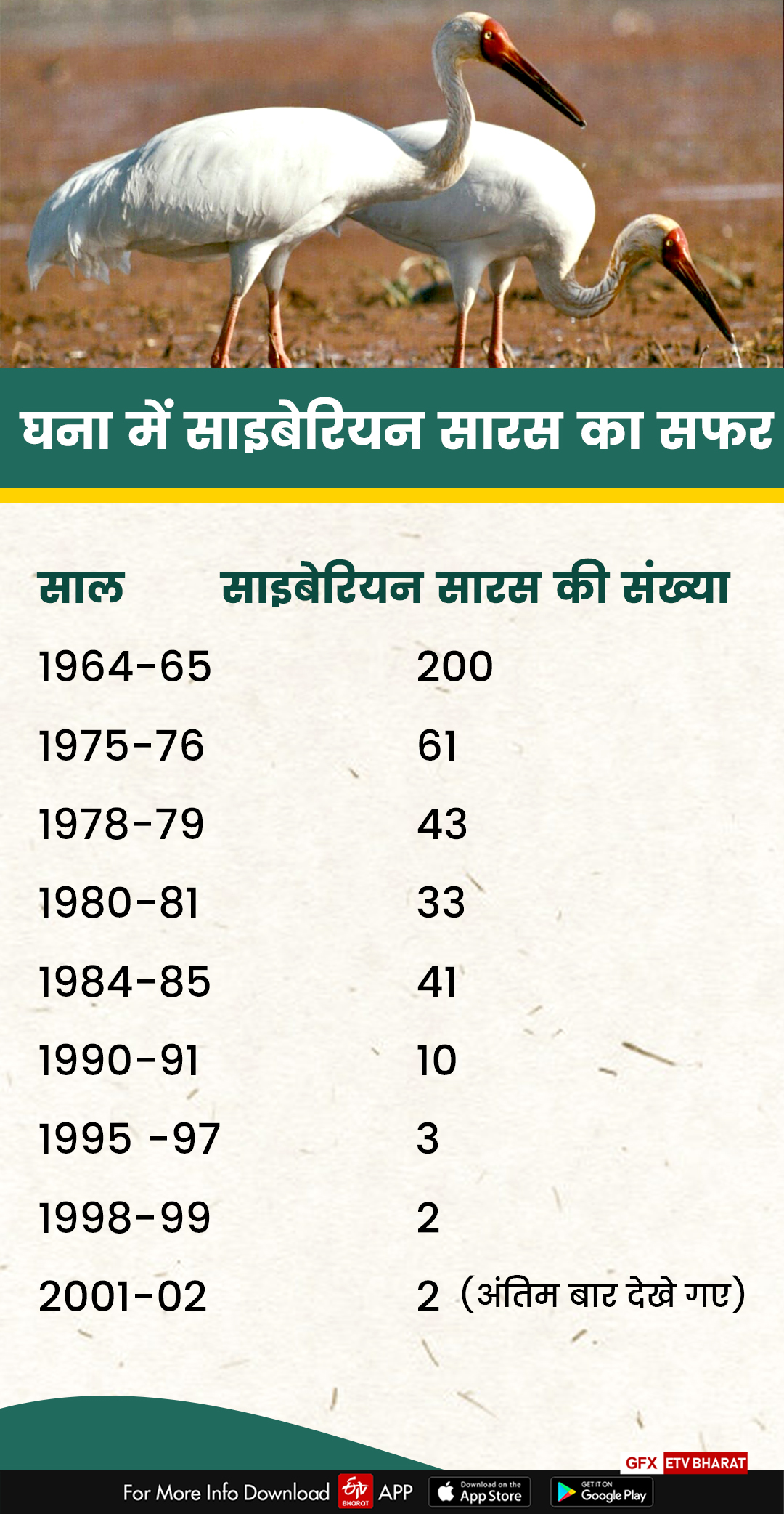 साइबेरियन सारस के प्रवास से जुड़े आंकड़े