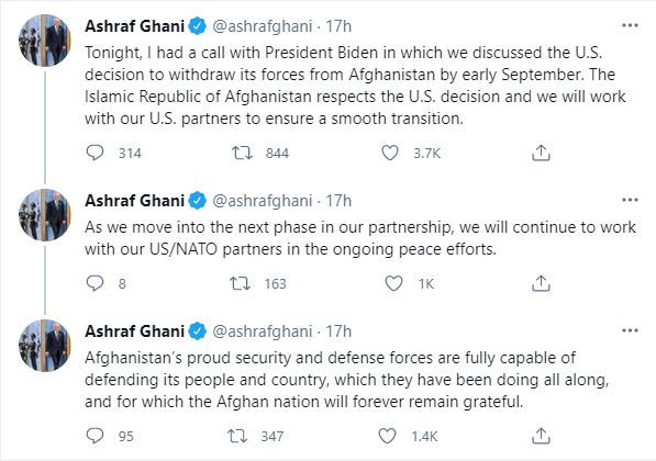 A snapshot grabbed from the official Twitter handle of Afghanistan President Ashraf Ghani