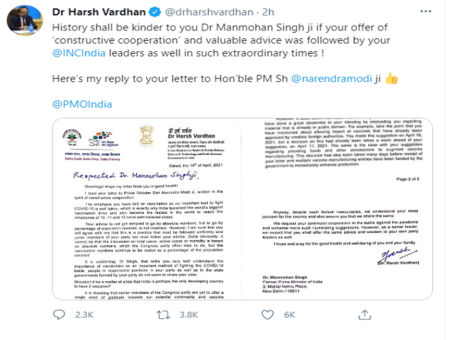 Harsh Vardhan's Tweet