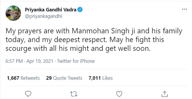 प्रियंका गांधी का ट्वीट.