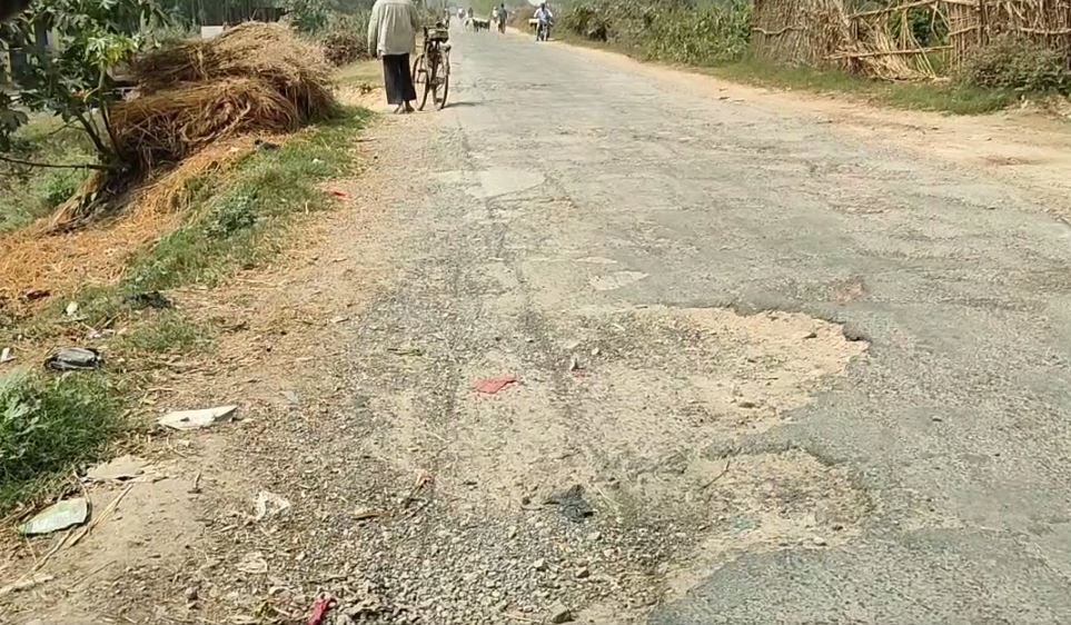 pits on the road in balrampur