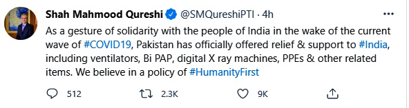 Pak Foreign Minister Qureshi's Tweet