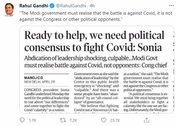 tweet of rahul gandhi