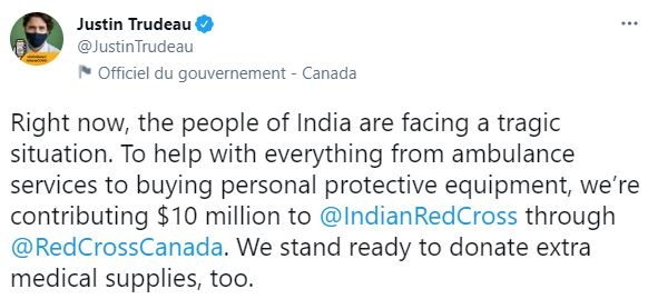 Canadian Prime Minister Justin Trudeau's tweet