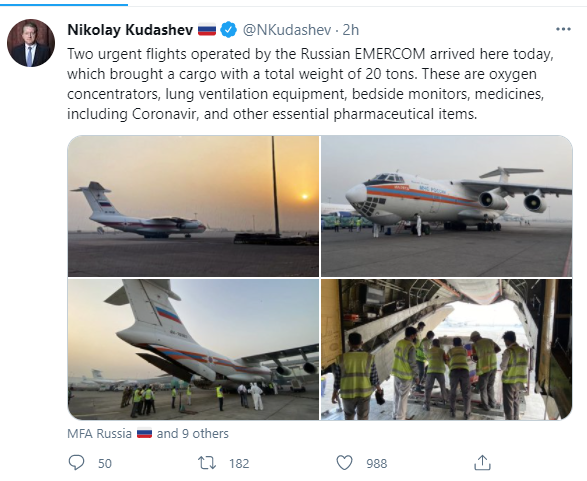 Russian ambassador to India Nikolay Kudashev tweets about Russian aircrafts