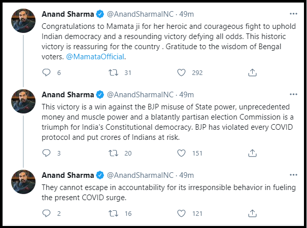 Screenshot grabbed from the official Twitter handle of Congress leader Anand Sharma