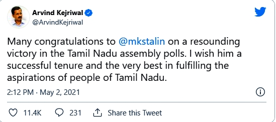 Delhi CM Arvind Kejriwal congratulates Stalin