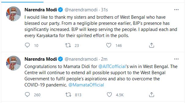 pm modi congratulates mamata