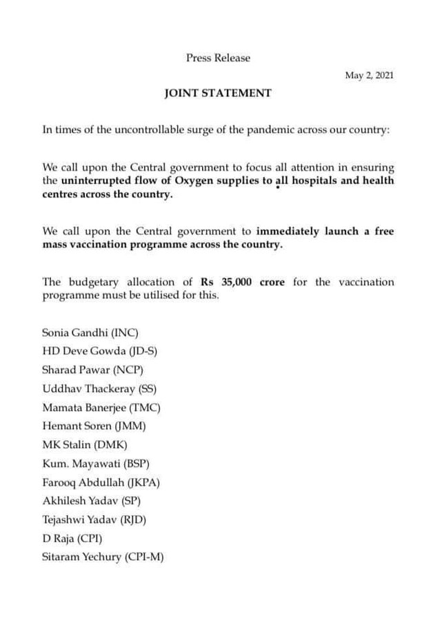 Letter to Govt by Opposition Leaders