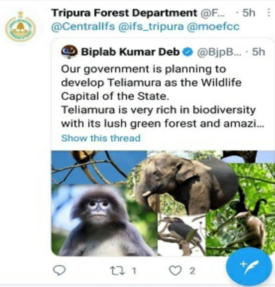 Tripura to declare teliamura as its wildlife capital