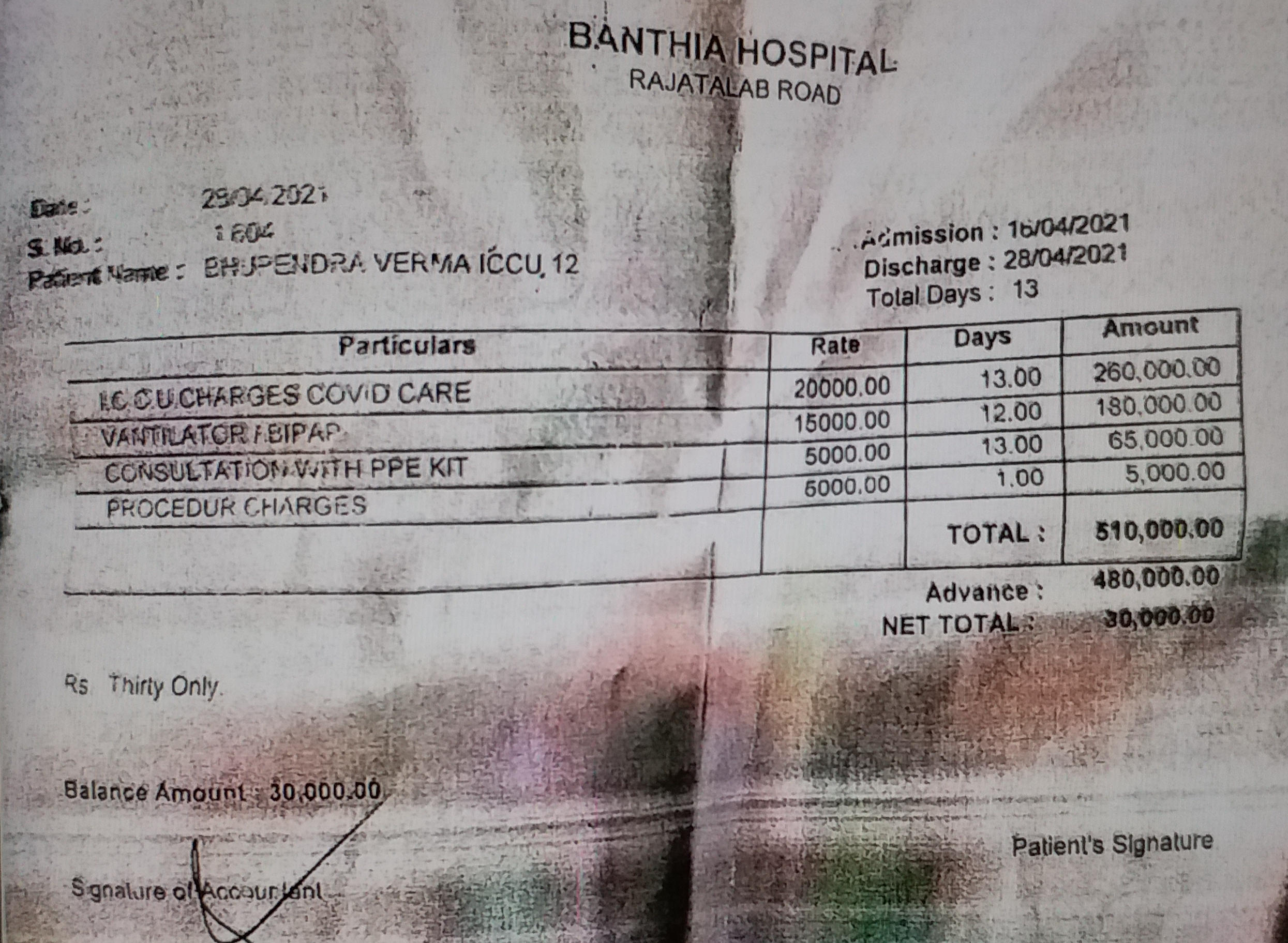 Banthia Hospital Bill