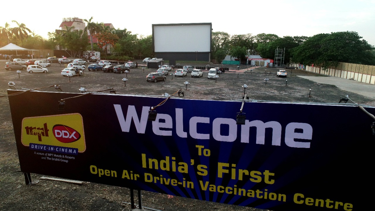 Drive in vaccination in drive in cinema