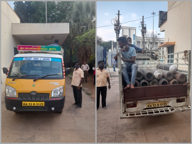 sumalatha ambarish gave 20 oxygen cylinders to maddur hospital