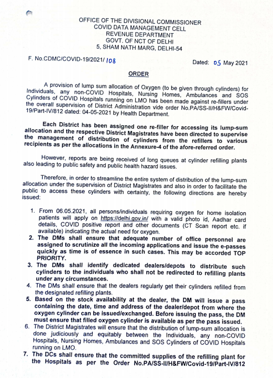 Delhi Government says all persons requiring oxygen for home isolation can apply  with a valid photo ID, Aadhaar card details and COVID positive report