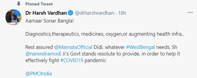 Union Health Minister Dr Harsh Vardhan's tweet