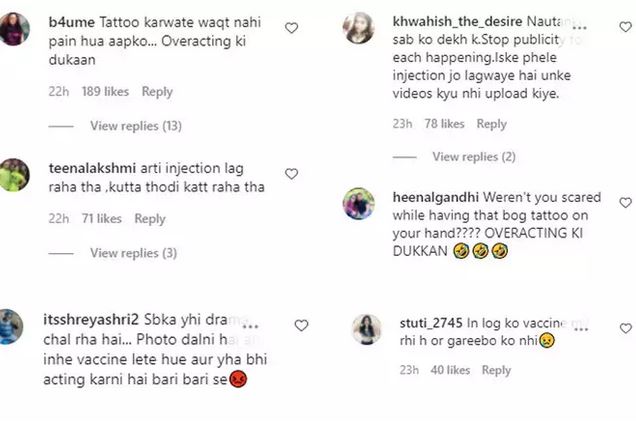 arti-singh-trolled-for-her-vaccination-video-users-say-injection-lag-raha-tha-kutta-nahi-kaat-raha-tha