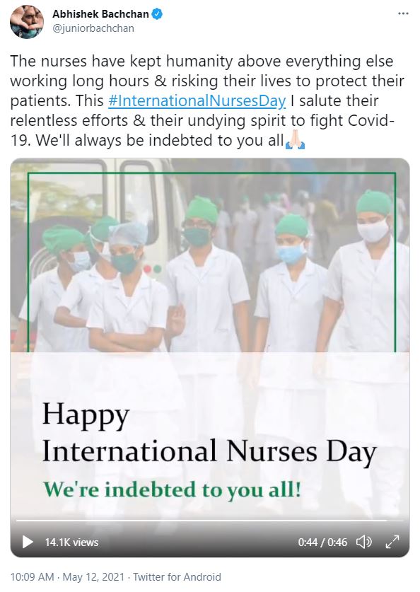 Bollywood stars salute nurses' efforts on International Nurses Day