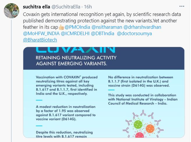 COVAXIN effective against coronavirus strains found in India, UK