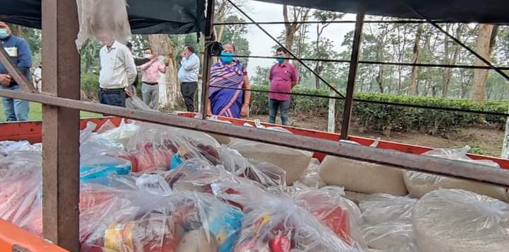 Food items distributed at domar dalang tea garden