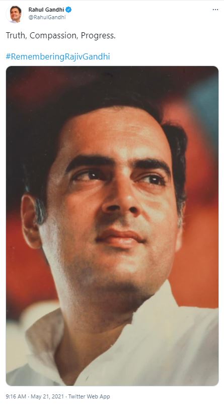 Rahul Gandhi's tweet on Rajiv Gandhi's 30th death anniversary