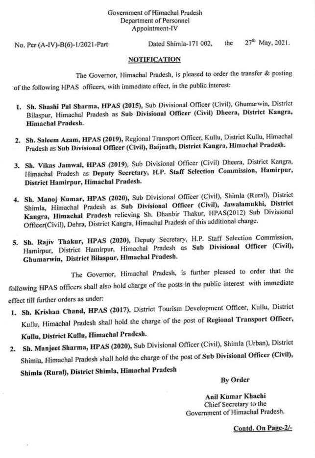 administrative-reshuffle-in-himachal pradesh
