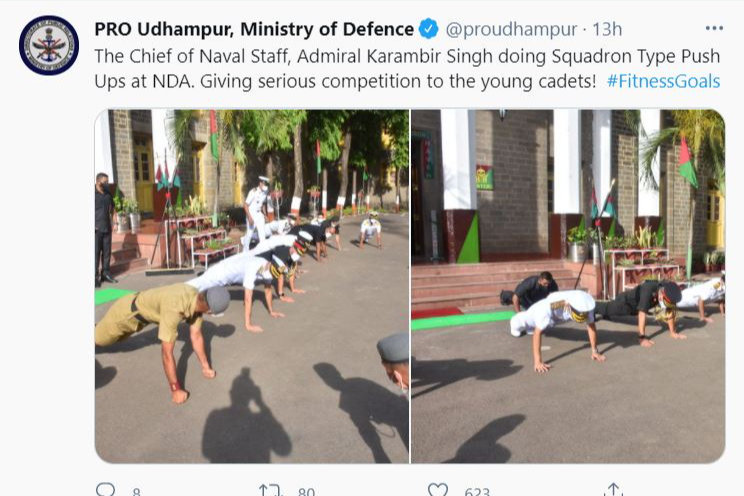 Navy chief performs push-ups with NDA cadets