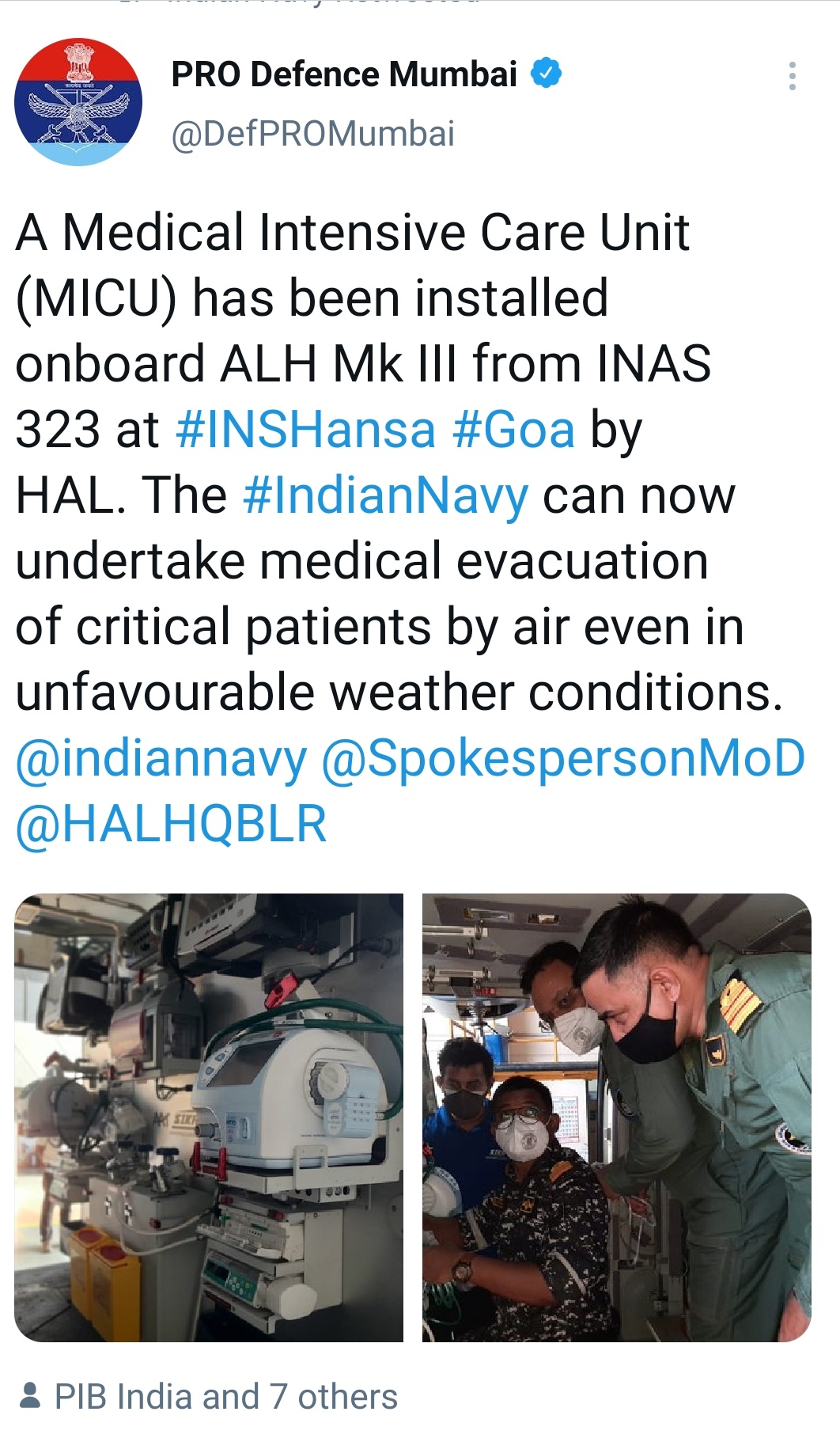 Helicopter ambulance joins Indian Navy's Goa