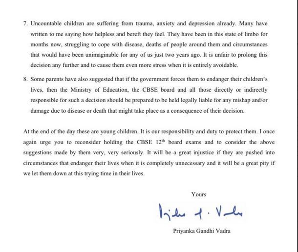 प्रियंका गांधी ने निशंक को पत्र लिखा