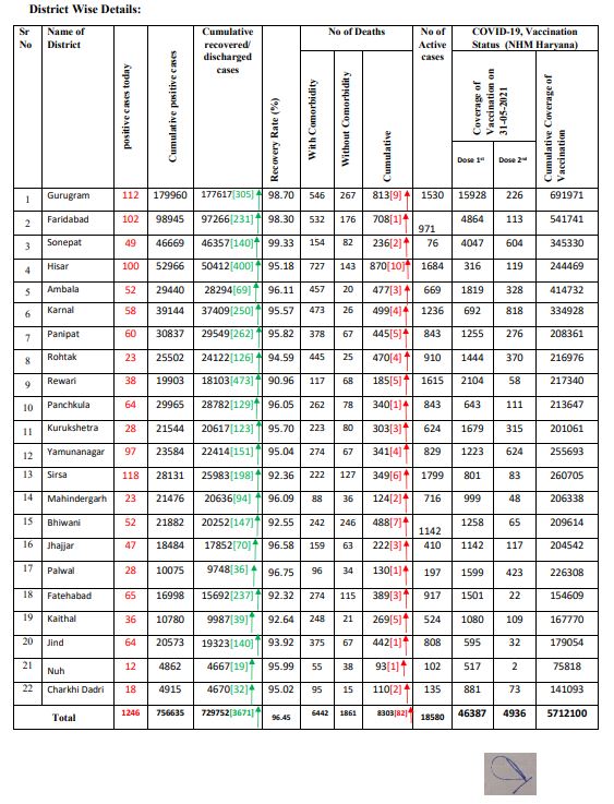 HARYANA CORONA UPDATE 31 MAY