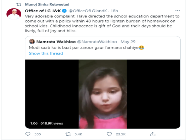 Governor's tweet on the girl's video