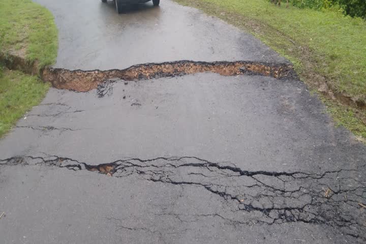 Cracks on road due to land sliding