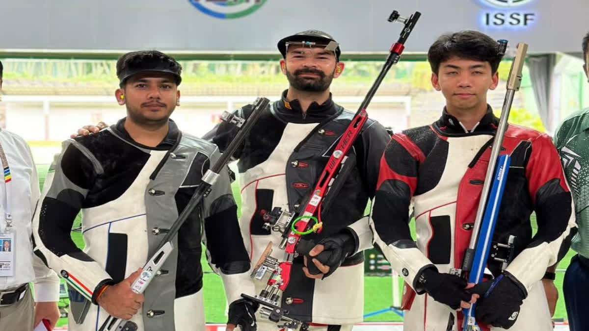 Indian shooters continue to dominate continental event as Akhil Sheron and Aishwary Pratap Singh Tomar clinched gold and a silver medal respectively in the men's 50m rifle three positions event of the Asian Olympic Qualifiers om Friday.