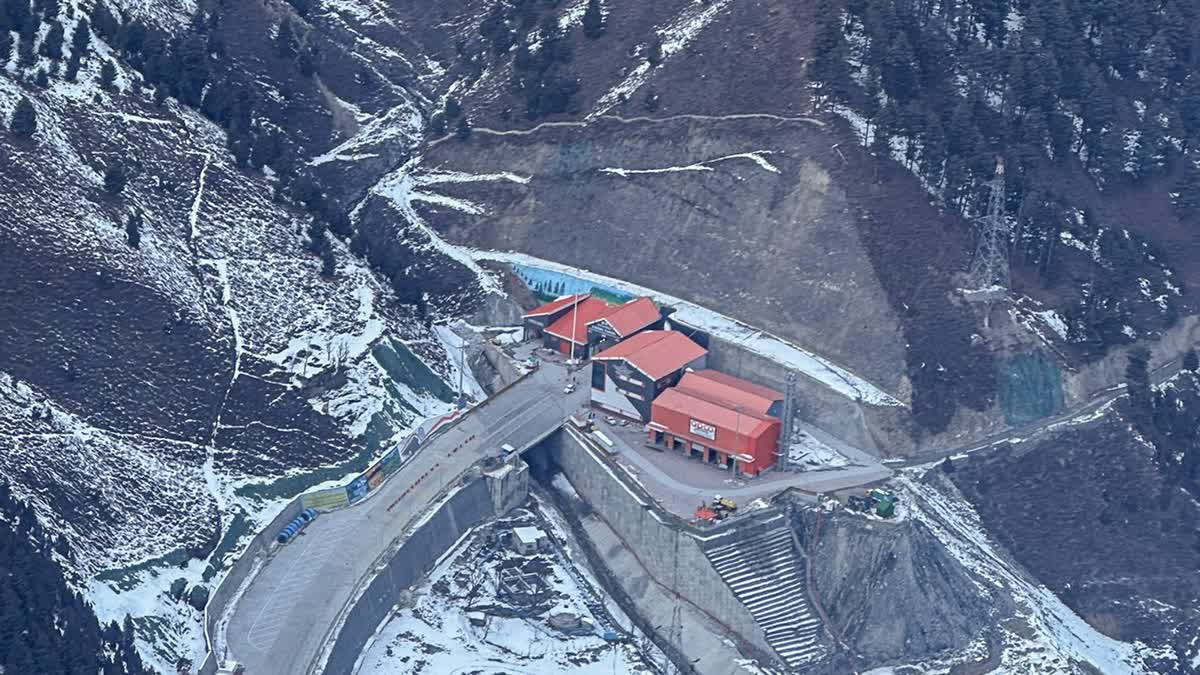 An aerial view of the portal of Z-Morh tunnel in Ganderbal, Jammu and Kashmir