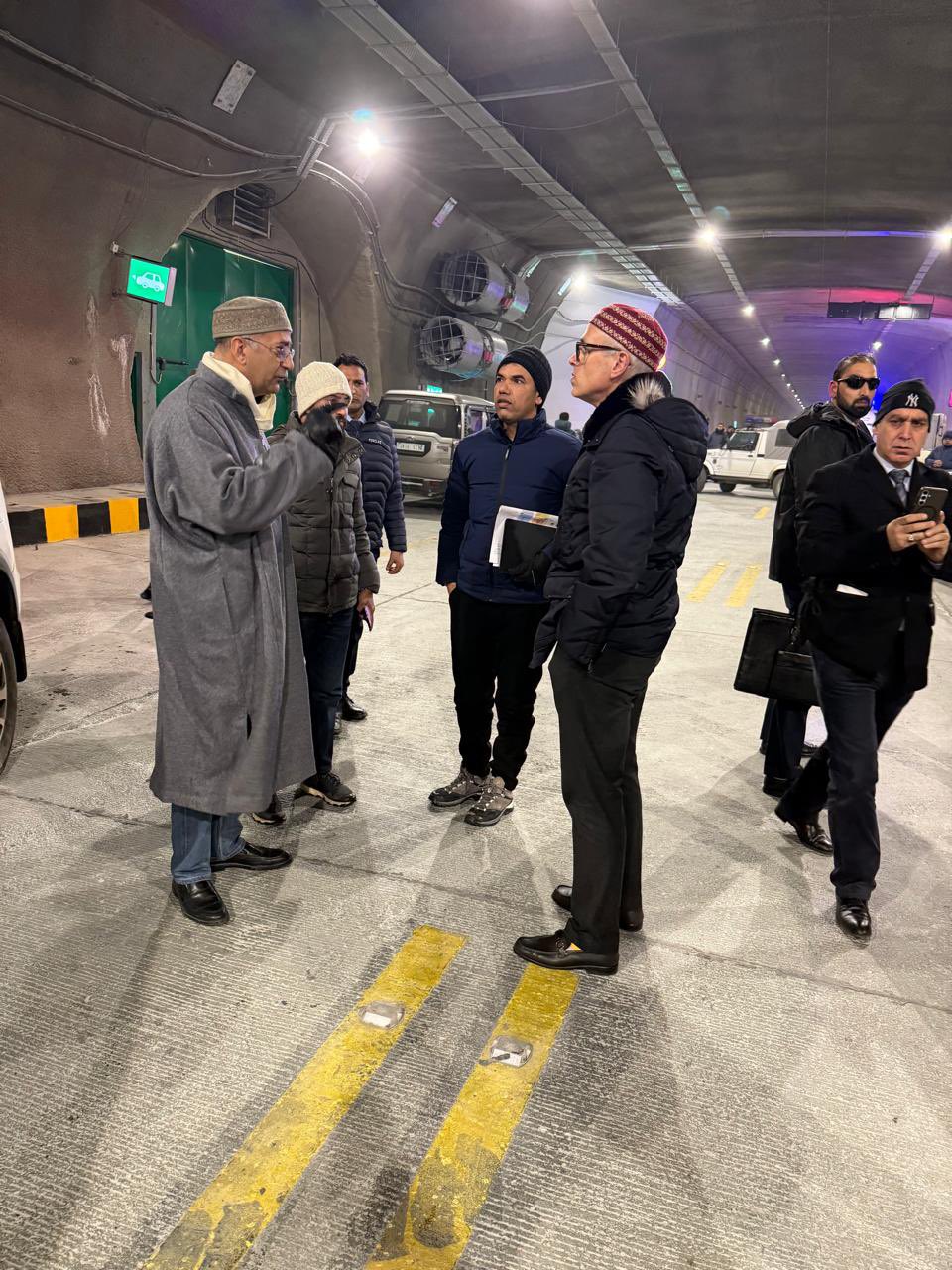 J&K CM Omar Abdullah (C) reviews the preparedness for inauguration of Z-Morh tunnel by PM Modi