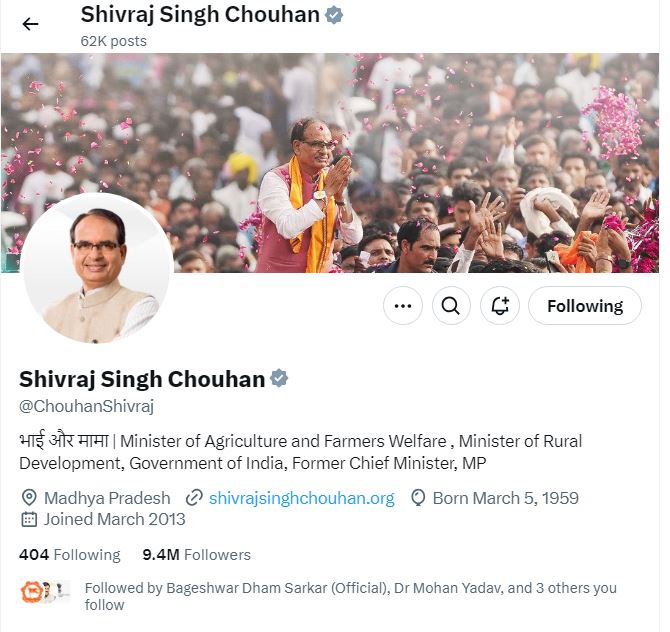 SHIVRAJ SINGH TWITTER ACCOUNT