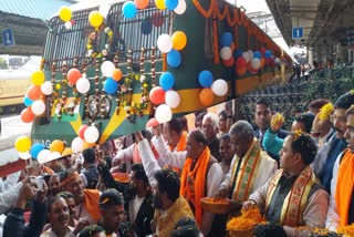 BJP state president Babulal Marandi flagged off Aastha train for Ayodhya from Ranchi railway station