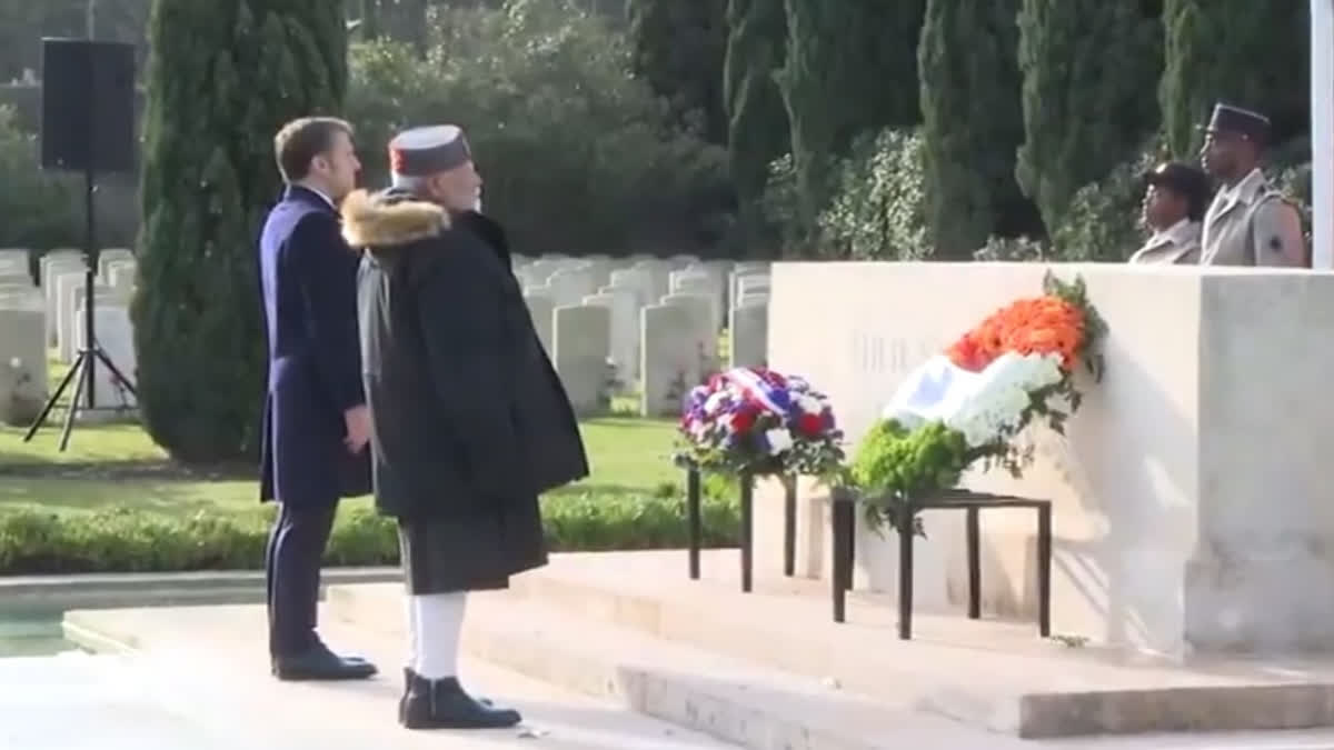 PM Modi, French President Macron Pay Tribute To Fallen Indian Soldiers At Mazargues Cemetery In France