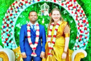 Pagidipalli Mani Anand (L) tied the knot with Amber from the US in a grand Christian ceremony