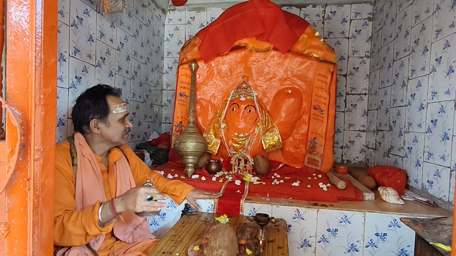 Hanuman statue made of cow dung remains