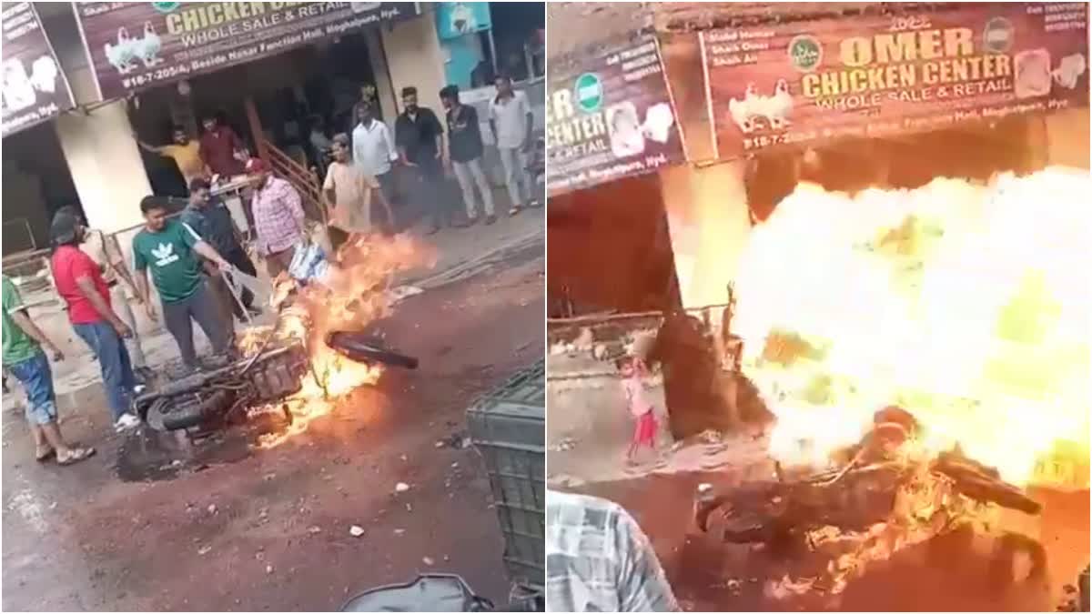 BIKE TANK BLAST LIVE VIDEO  PERSONS INJURED  BIKE PETROL TANK BLAST  HYDERABAD