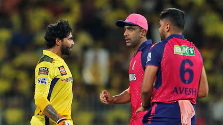 Ravindra Jadeja is given out for obstructing the field after the left-arm all-rounder intentionally stopped the ball from hitting the stumps on an attempted run out during Match 61 of Indian Premier League 2024 against Rajasthan Royals at the MA Chidambaram Stadium on Sunday.