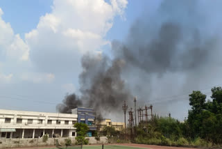 Plumes of smoke emanate from the Collectorate in Balodabazar where over 200 vehicles were set ablaze on Monday June 10, 2024