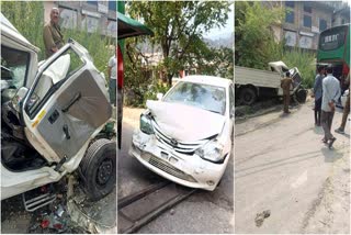 HRTC Volvo bus rammed 2 vehicles in Mandi