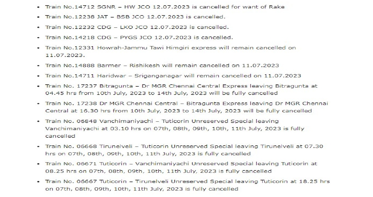 All trains from Chandigarh cancelled due to heavy rain