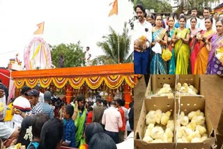 Devotees throw chicks on the sanctum