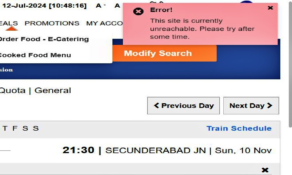 UNABLE TO BOOK TRAIN TICKETS